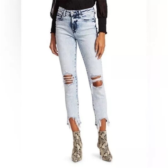 L'AGENCE Denim - L'AGENCE Blue Ankle Cropped Jeans with Distressed Design size 24